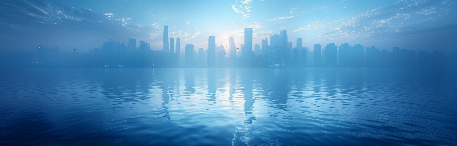 beautiful cityscape in blue misty colors